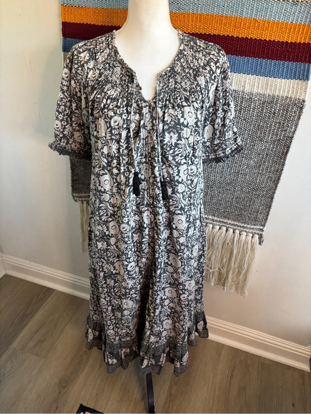Cleobella Cotton Black and White Floral Midi Dress